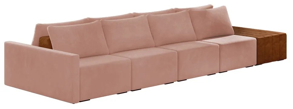 Sofá Ilha 4 Lugares Living 432cm Modulado para Sala Lary Veludo K01 - D'Rossi - Rose