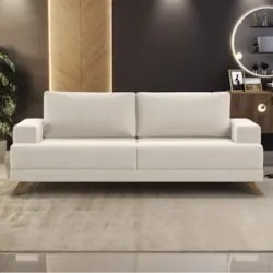 Sofá 3 Lugares 200cm Living Pés Curvos Santi D05 Suede Bege - Mpozenat