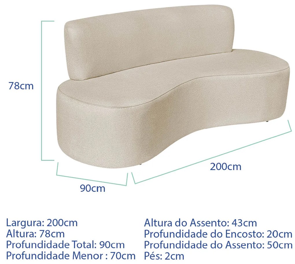 Kit Sofá Curvo Amsterdã 200cm e 2 Poltronas Luiza Max Bouclé