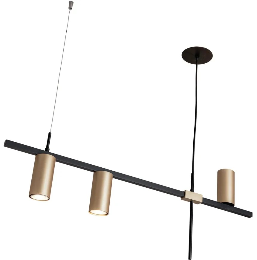 Pendente Sonda 5,7X28X85Cm Focos Assimetricos 3Xmr16 - Usina 16980/3 (TT-M / AL-P - Titânio Metálico / Alumínio Polido Brilho)