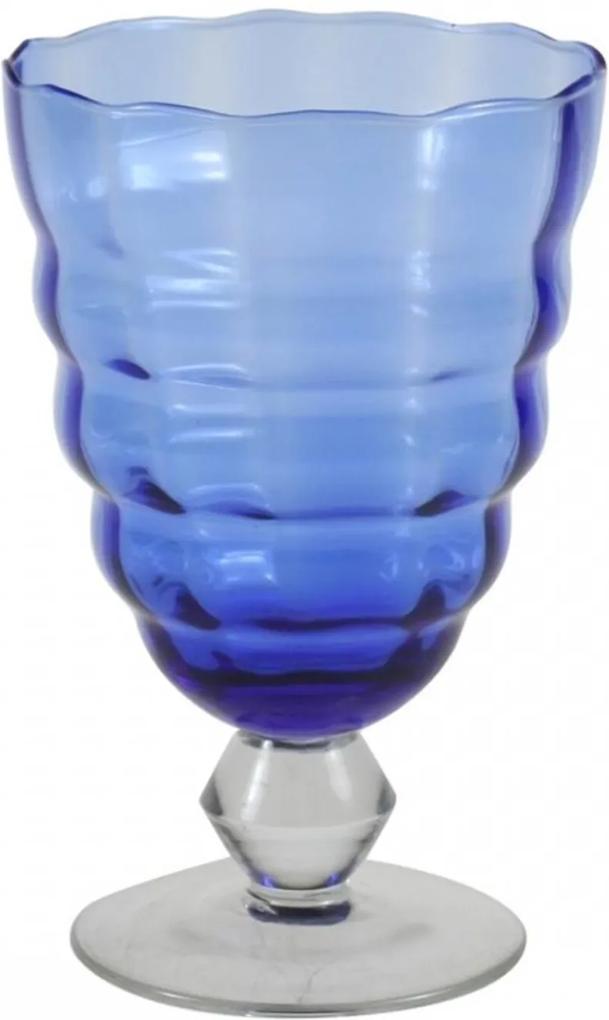 Jogo Taças De Agua Vidro Cristalino Lapidado Azul 6 Pçs