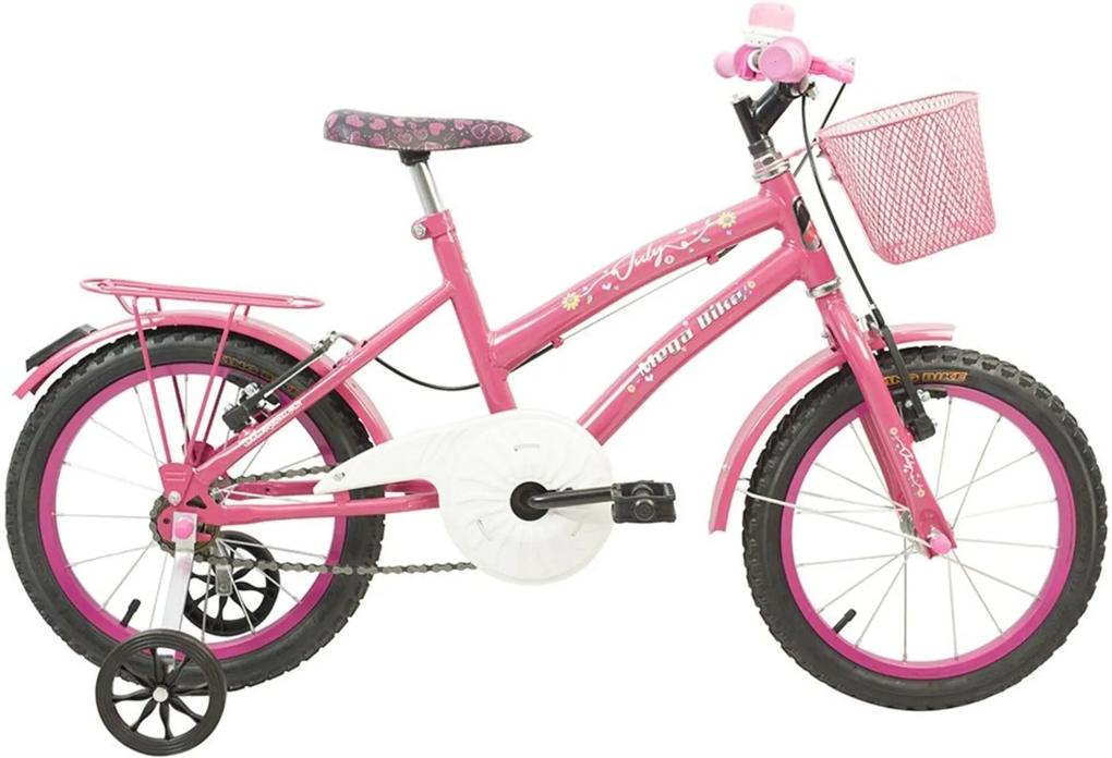 Bicicleta Infantil Aro 16 Quadro em Aço July com Rodinhas Pink - Mega Bike