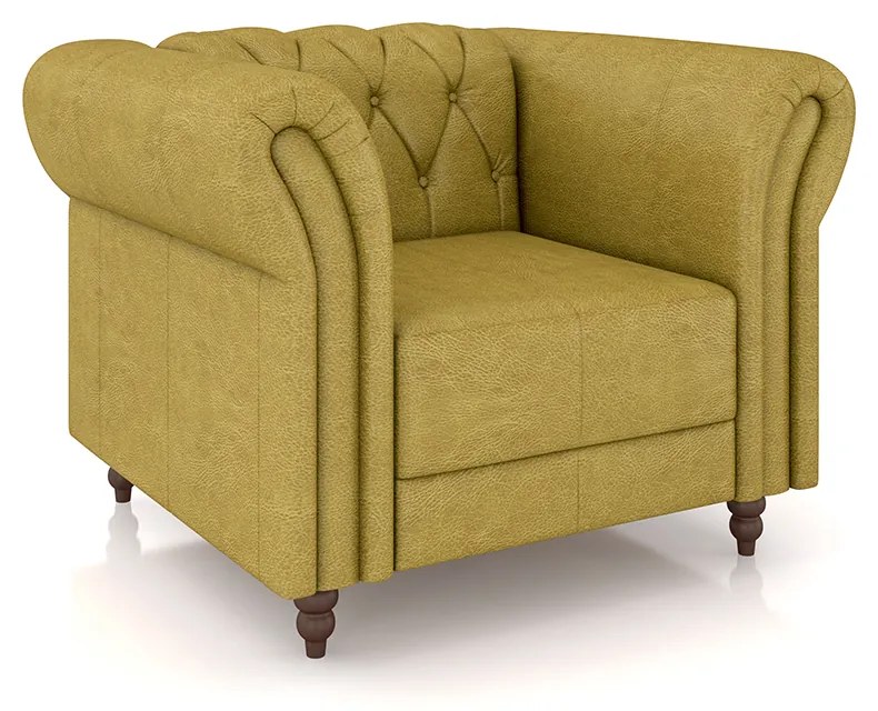 Poltrona Decorativa Sala de Estar Stanford Chesterfield Pés de Madeira Couro Bege Manchado G58 - Gran Belo