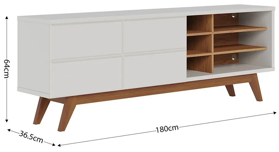 Rack para Sala Bancada de TV 70 Pol 180cm Cinthia Off White Matte/Freijó C04 - D'Rossi