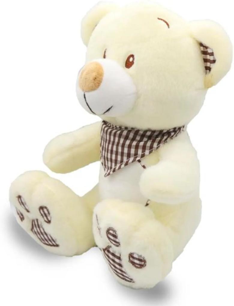 Urso de Pelúcia com Babador Xadrez 25cm - Marrom - Unik Toys
