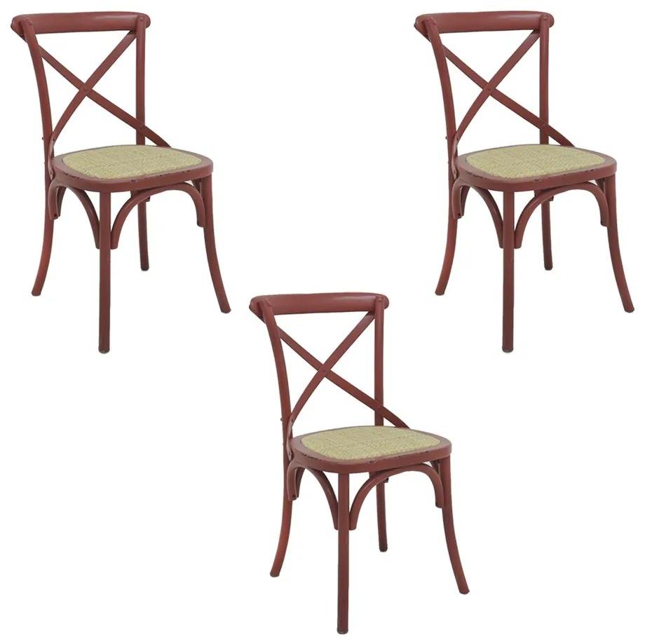 kit 3 Cadeiras Decorativas Sala De Jantar Cozinha Danna Rattan Natural Vermelha G56 - Gran Belo