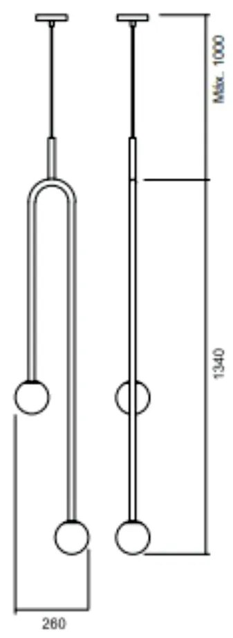 Plafon De Sobrepor Pêndulo C/ 2 Globos 26X28X183Cm 2L G9 / Metal E Glo... (PT - Preto Texturizado, CLEAR)