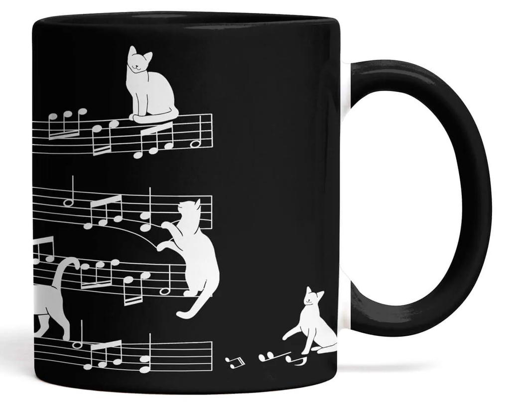 Caneca Gatos Musical Cat Lover Nerd Preto com Alça Preta