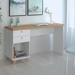 Mesa Para Computador Escrivaninha 2 Gavetas Sky Olmo/Branco - Artany