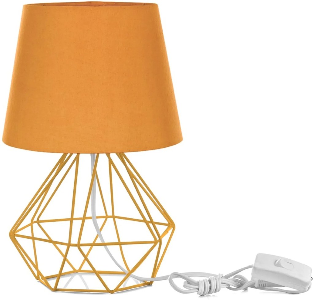 Abajur Diamante Dome Laranja Com Aramado Amarelo