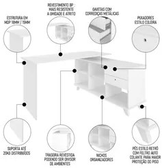 Mesa Escrivaninha em L Golden e Gaveteiro 3 Gavetas Nil A06 Branco - M