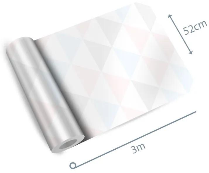 Adesivo de parede triângulo rosa azul cinza e branco