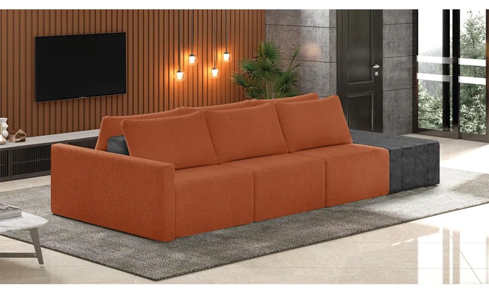 Sofá Ilha 3 Lugares Living 342cm Modulado Sala Lary Bouclê Terracota/PU Pto K01 - D'Rossi