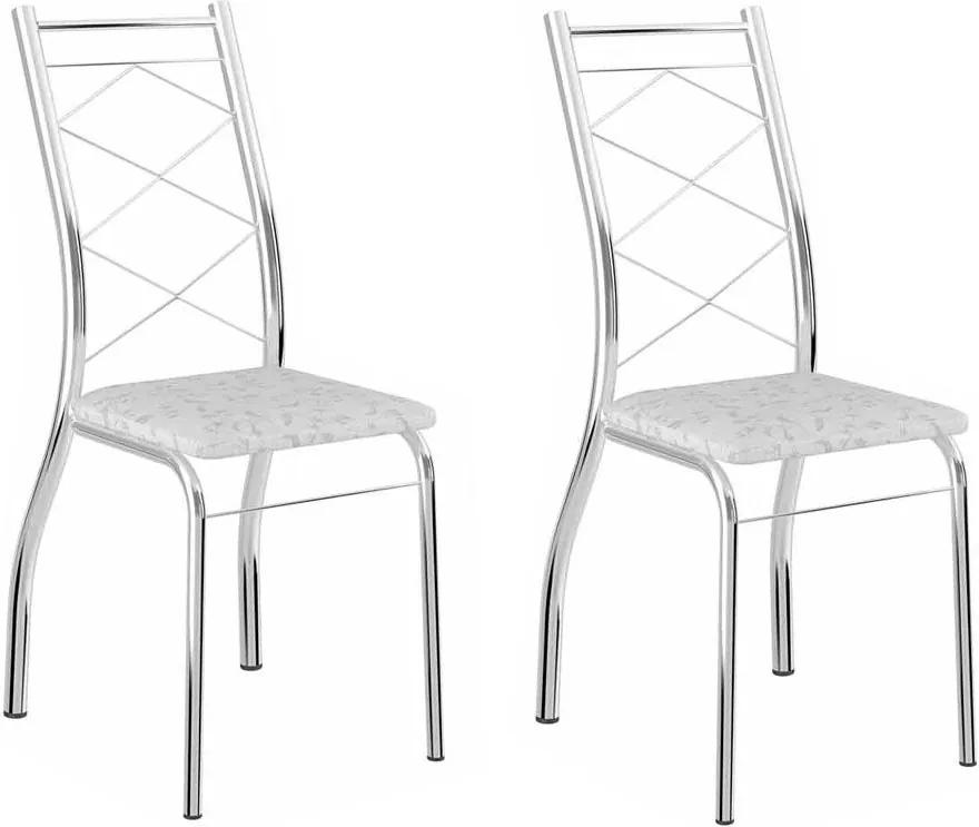 Cadeiras para Cozinha Kit 2 Cadeiras 1710 Fantasia Branco/Cromado - Carraro Móveis