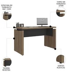 Mesa Para Escritório Home Office 125cm Corp A06 Nogal/Preto  - Mpozena