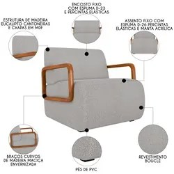 Poltrona Decorativa Orgânica para Sala Kit 2 Belarus K04 Bouclê Creme