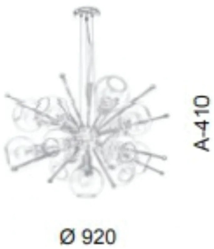 Pendente Com Globinho Aberto Ø92X41Cm 13 X E27 Metal E Globo Sputinik... (PRETO / CROMADO, CLEAR)