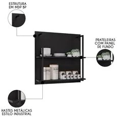 Prateleira Industrial Cozinha Dupla com Painel Flora M24 Preto - Mpoze