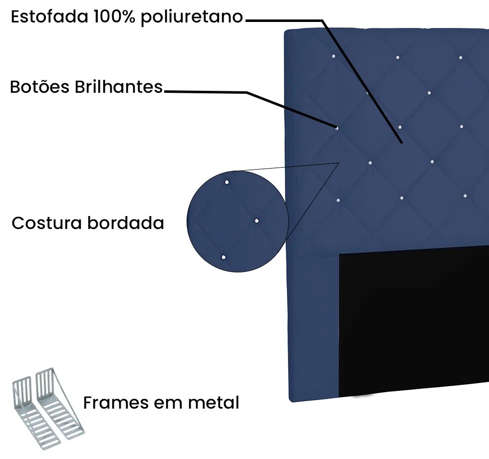 Cabeceira Tania Para Cama Box King 195 cm Suede Azul Marinho  - D'Rossi