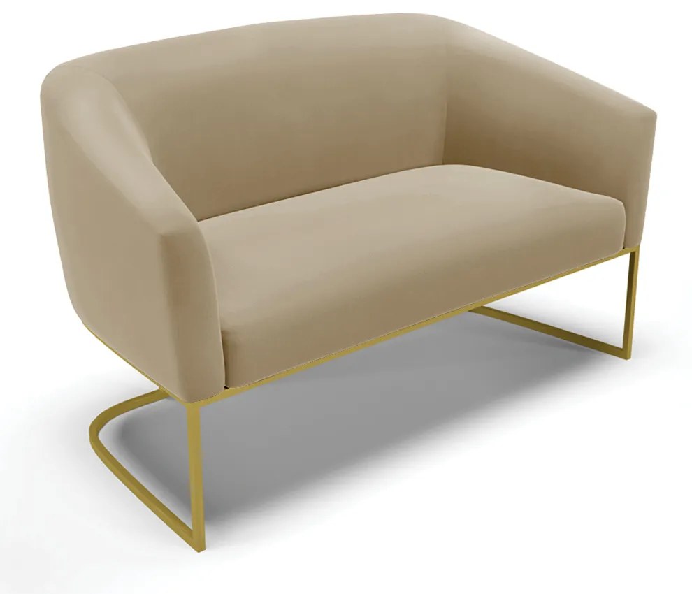 Namoradeira e 2 Poltronas Base Industrial Dourado Stella Suede Marrom Rato D03 - D'Rossi