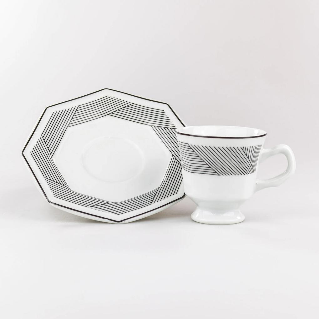 Conjunto de Xícaras para Café c/ Pires Porcelana Schmidt 06 Peças - Dec. Bauhaus