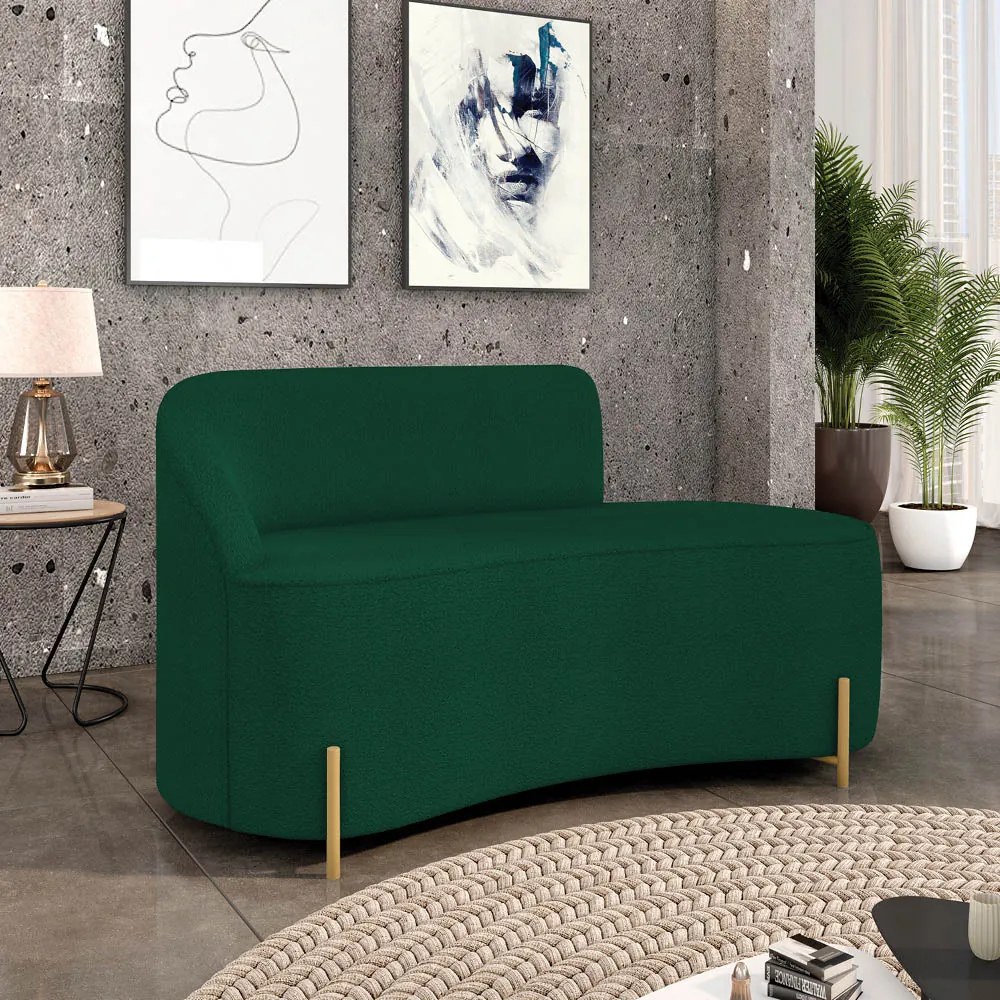 Sofá 2 Lugares Orgânico 140cm Pé Dourado Morgan Bouclê D03 - D'Rossi - Verde