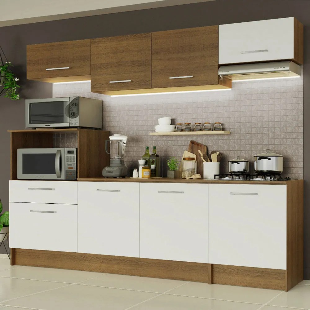Cozinha Completa Madesa Onix 240002 com Armario e Balcão Rustic/Branco 5Z9B Cor:Rustic/Branco/Rustic