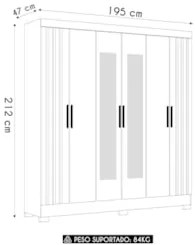 Guarda Roupa Casal 195cm Espelho Ripado Arlon M07 Freijó - Mpozenato