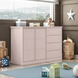 Cômoda Infantil 2 Portas 4 Gavetas Lua Z39 Rose - Mpozenato