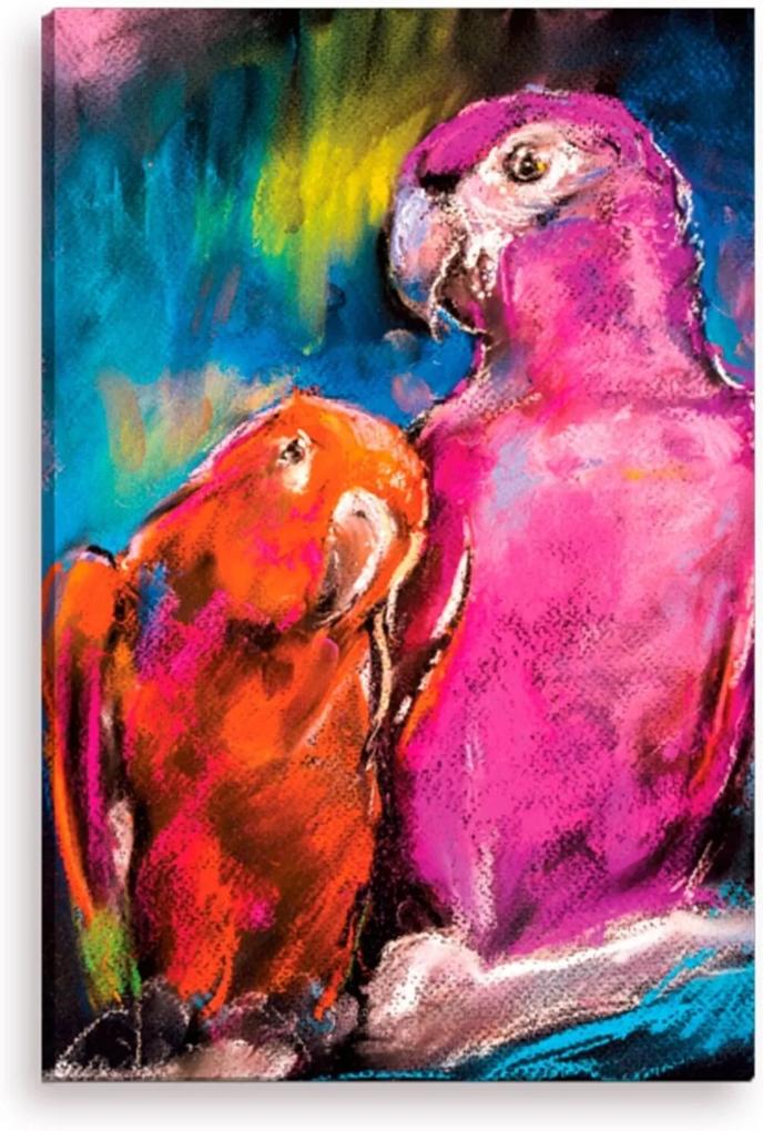 Tela Decorativa Estilo Pintura Papagaios Arte Moderna - Tamanho: 90x60cm (A-L) Unico