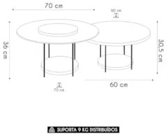 Mesa de Centro Para Sala Pés Metálicos Kit 2 Sky Cinamomo - HB Móveis