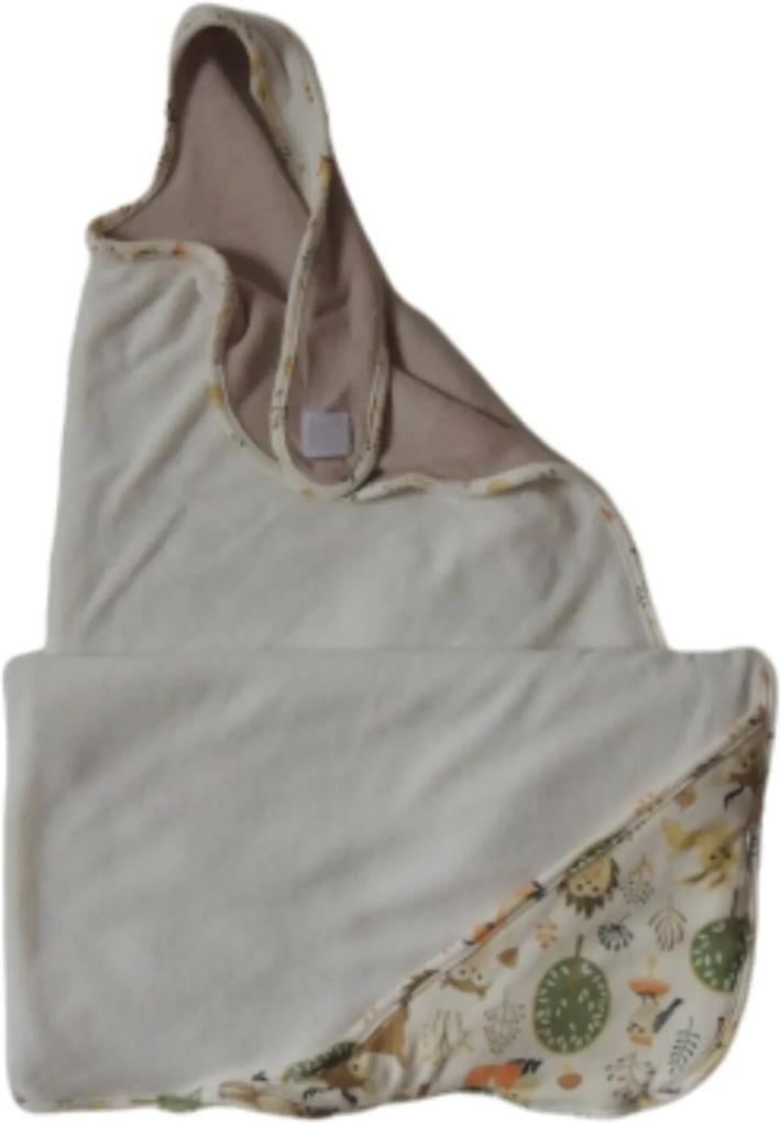 Toalha Avental para Bebê  Dupla com Capuz Colo de Mãe Floresta Branca e Creme