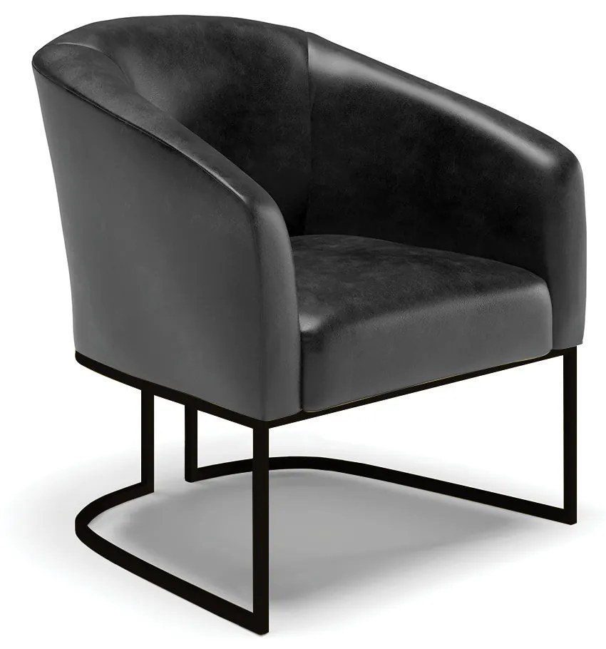 Sofá Namoradeira e Poltrona Base Industrial Preto Stella Sintético PU Preto D03 - D'Rossi