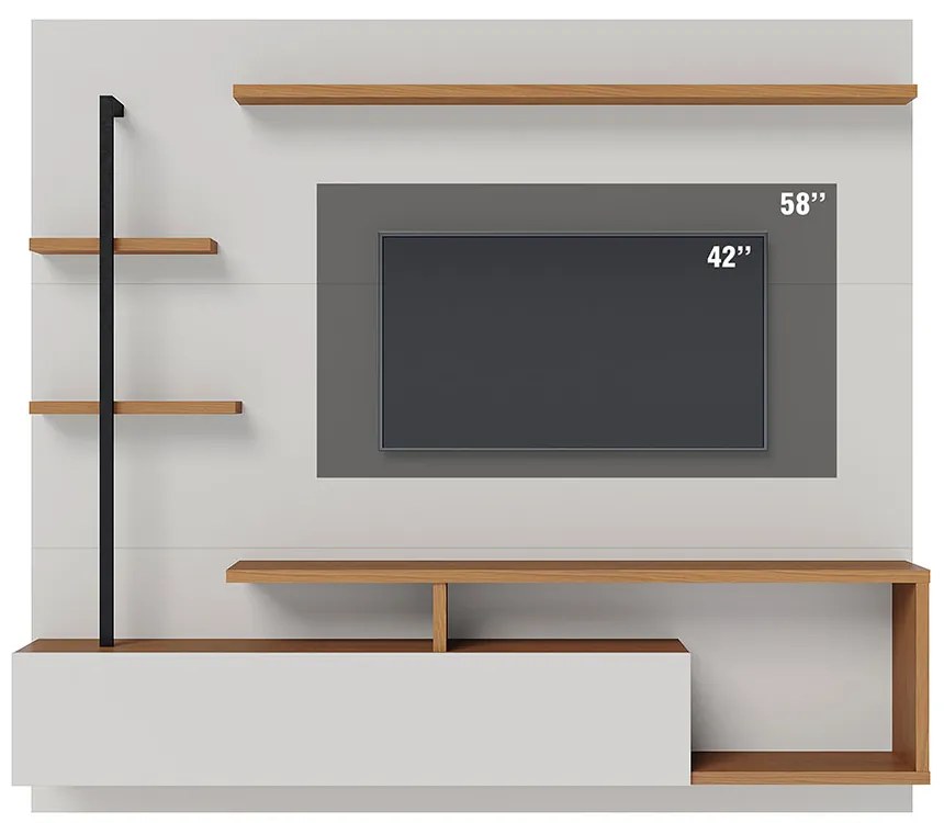 Painel TV 58 Pol 180cm Bancada Suspensa Jordan C04 - D'Rossi - Off White e Freijó