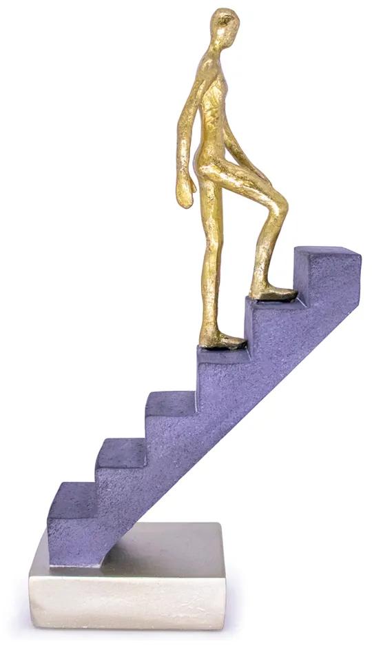 Escultura Decorativa Homem Escada em Poliresina Dourado 16 cm F04 - D'Rossi