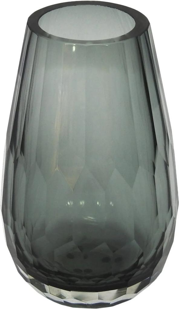 Vaso Decorativo Cinza em Vidro Facetado - 20x10x10cm