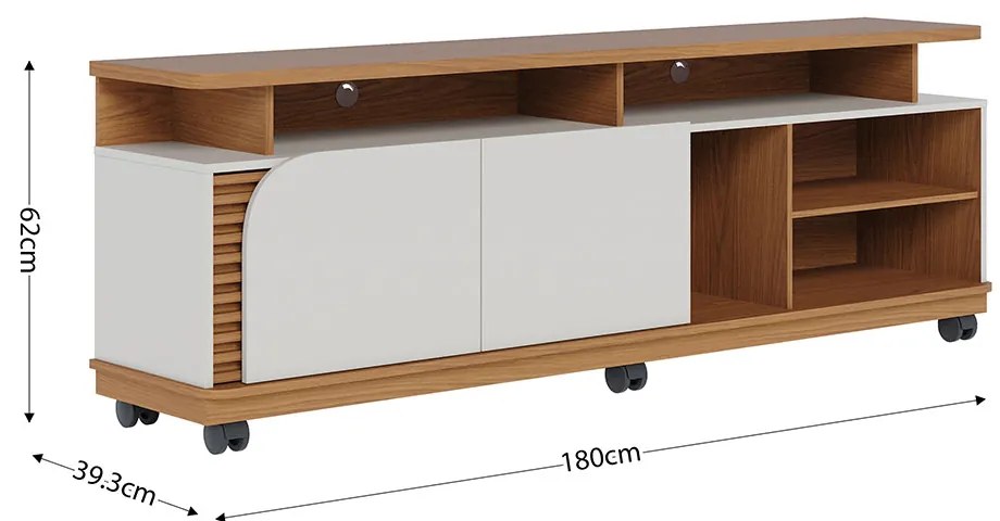Bancada Tv de 75'' 2 Portas com Rodízio Ewa 180cm Freijó/Off White C04 - D'Rossi