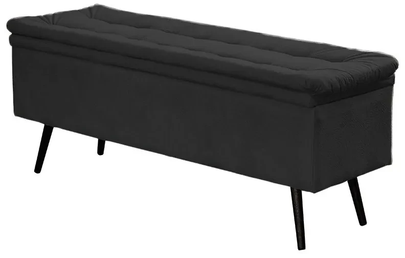 Cabeceira com Calçadeira Baú Casal 140cm Conforto Suede Preto - Sheep Estofados - Preto