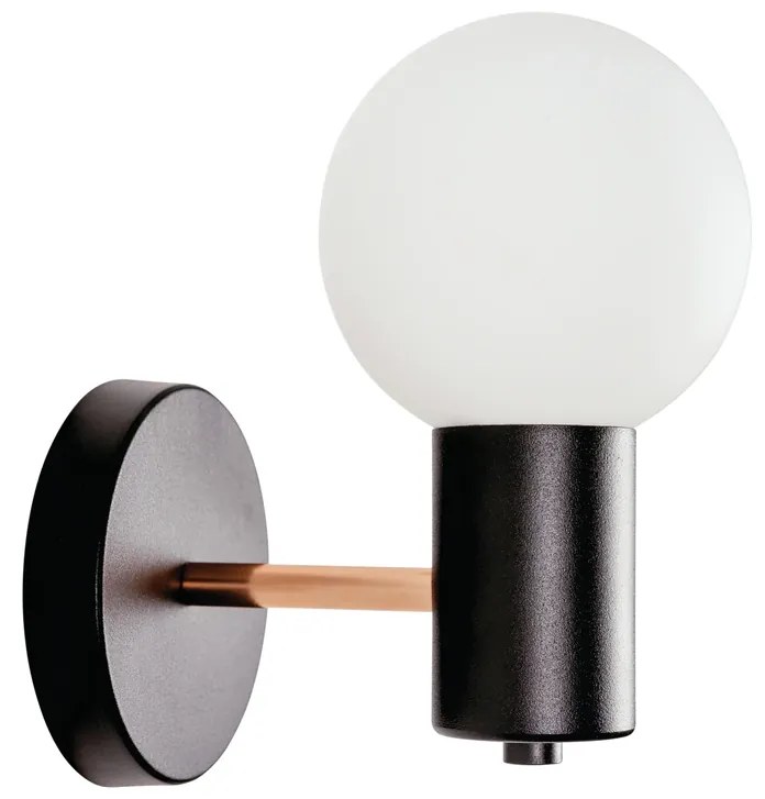 Arandela Nikko Ø12X18X15,5Cm C/ 1 Globos 1Xg9 / Haste Fixa / Globo Ø12... (PT - Preto Texturizado, AMBAR)