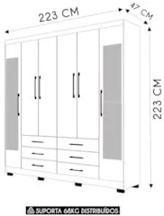 Guarda Roupa Casal 223cm Com Espelho Rick Nature/Champanhe V02 - Mpoze