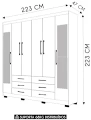 Guarda Roupa Casal 223cm Com Espelho Rick Nature/Champanhe V02 - Mpoze