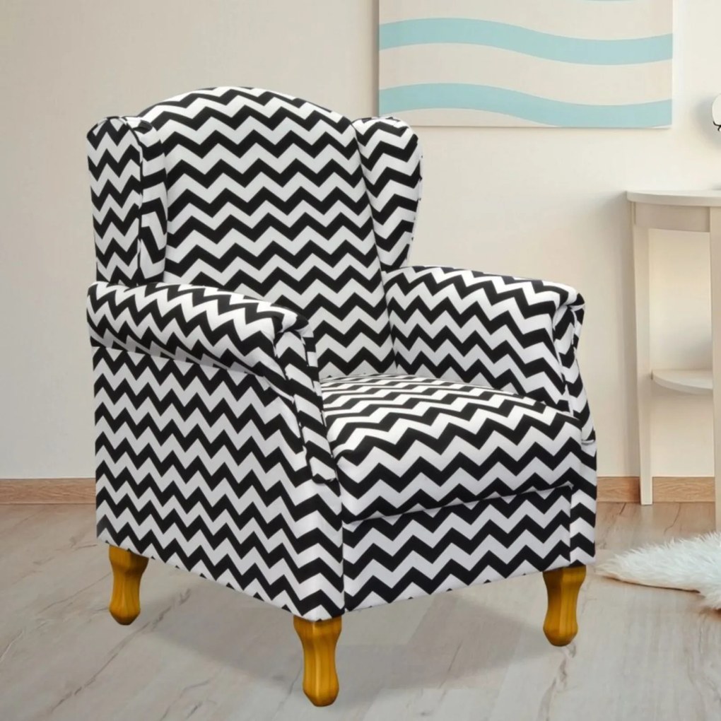 Poltrona Decorativa Para Sala de Estar Mel Zig Zag Preto - Lyam Decor