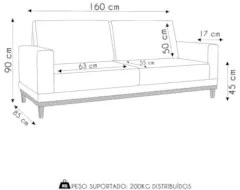 Sofá 2 Lugares 160cm Living Sala de Estar Kayrós D05 Sintético Whisky