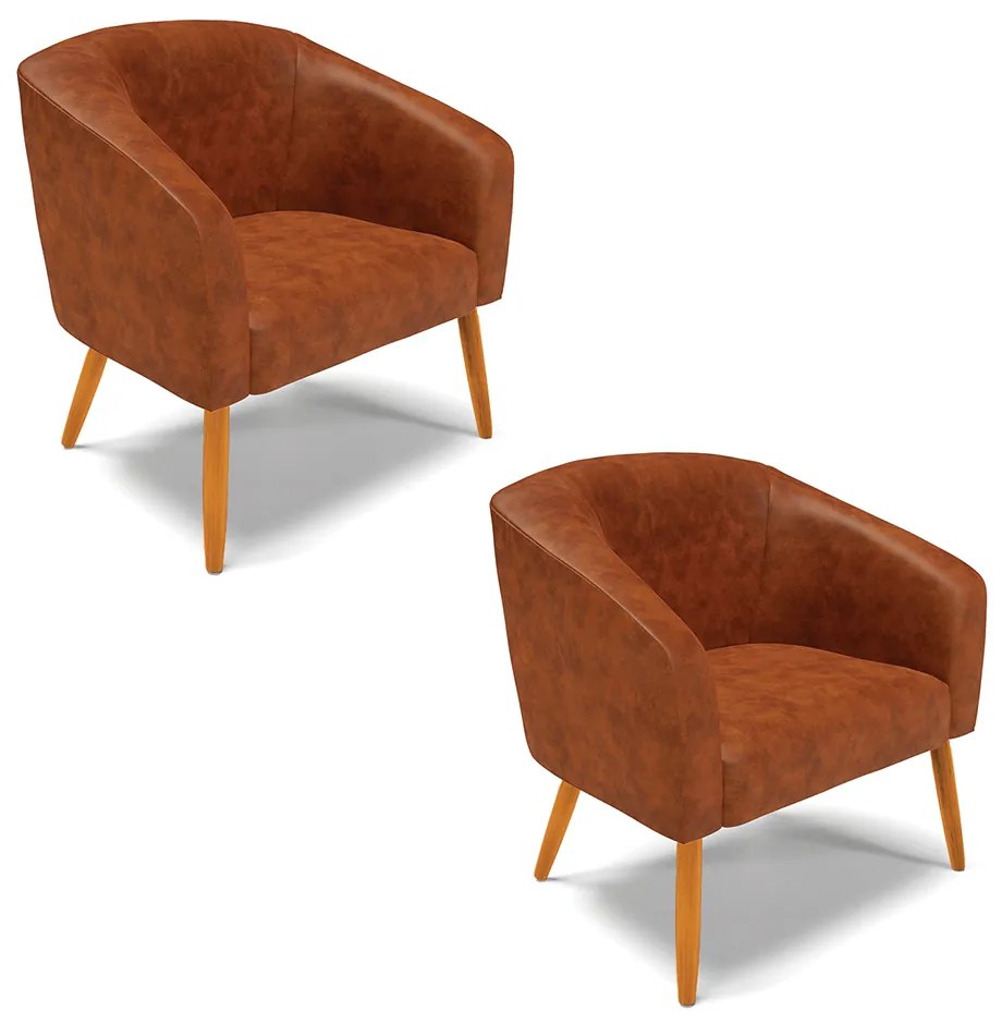 Poltrona Decorativa Pé Palito Castanho kit 2 Stella Sintético PU Nozes D03 - D'Rossi