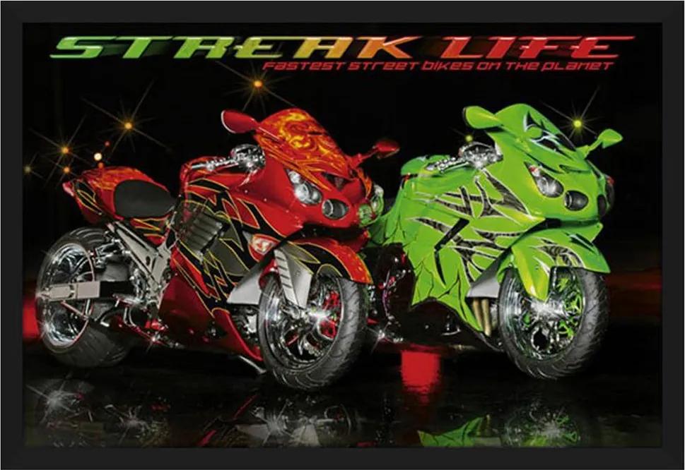 Quadro Decorativo Poster Com Moldura Motos Esportivas Streak Life 94x64cm