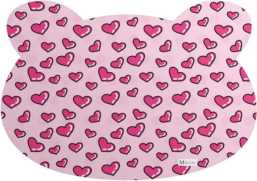 Tapete PET Mdecore Urso Coração Rosa 54x39cm