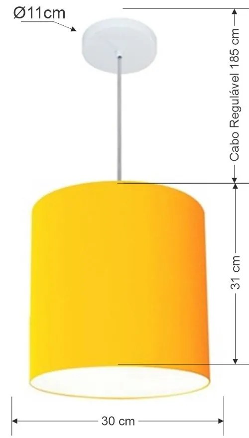 Lustre Pendente Cilíndrico Md-4036 Cúpula em Tecido 30x31cm Laranja - Bivolt