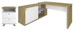 Mesa Escrivaninha em L Sharp e Gaveteiro 2 Gavetas May A06 Olmo/Branco