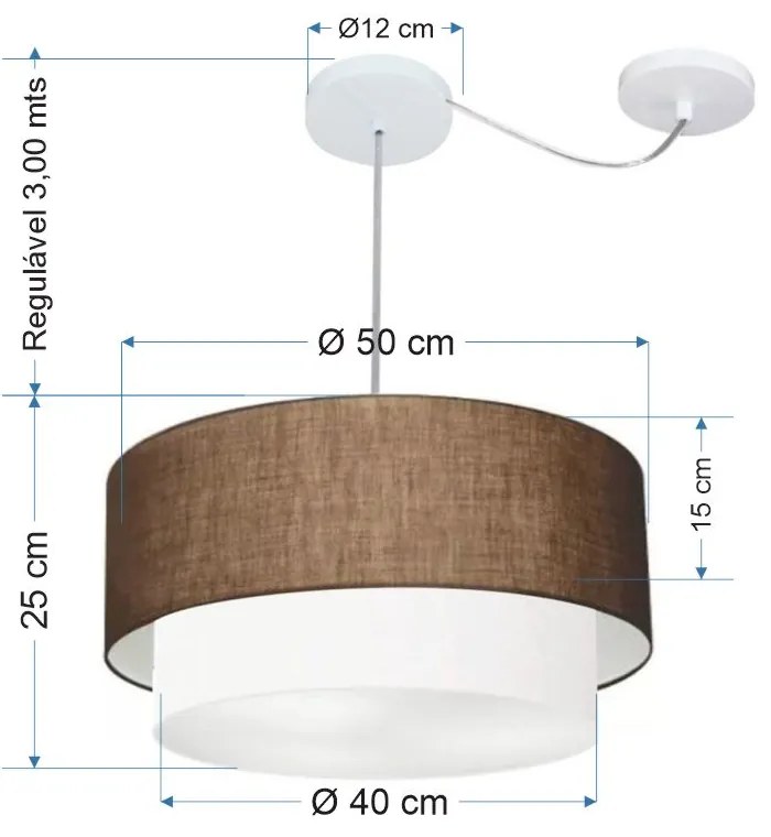 Lustre Pendente Duplo Cilíndrico Com Desvio de Centro Vivare Md-4361 Cúpula em Tecido 50x40cm - Bivolt