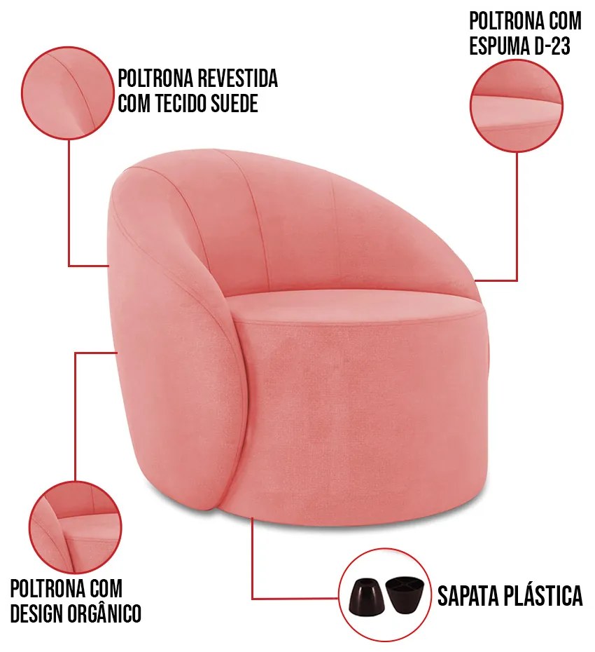 Poltrona Decorativa Orgânica Kit 2 Lua Suede D03 - D'Rossi - Rose